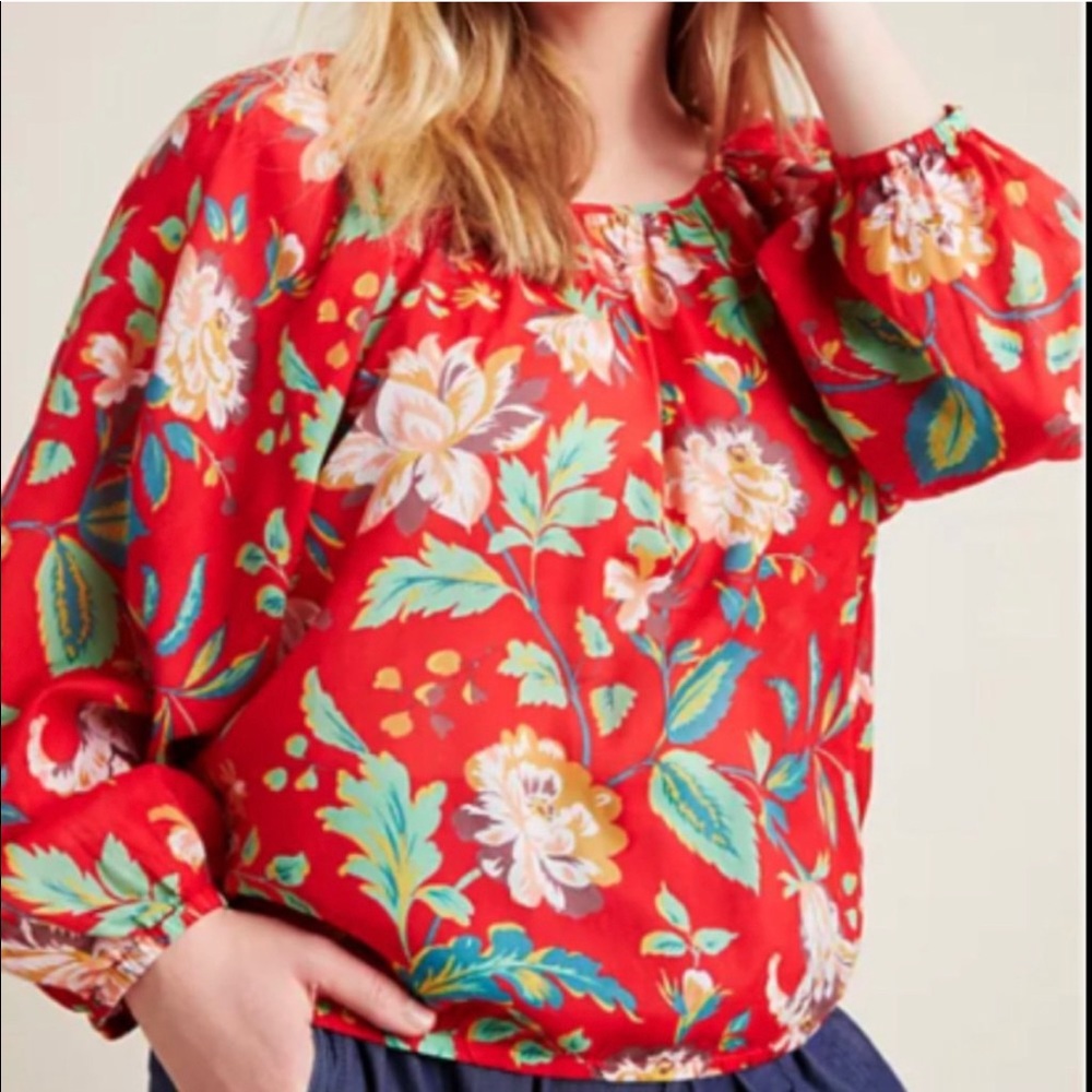 EUC Maeve Red Floral Blouse